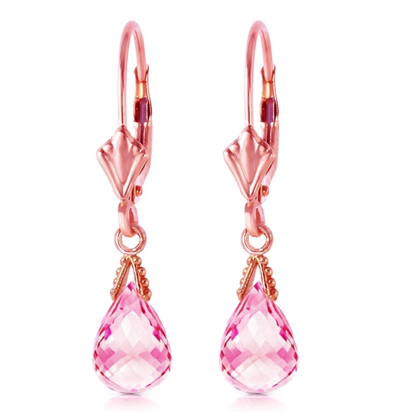 14K. GOLD LEVERBACK EARRINGBRIOLETTE Pink Topaz